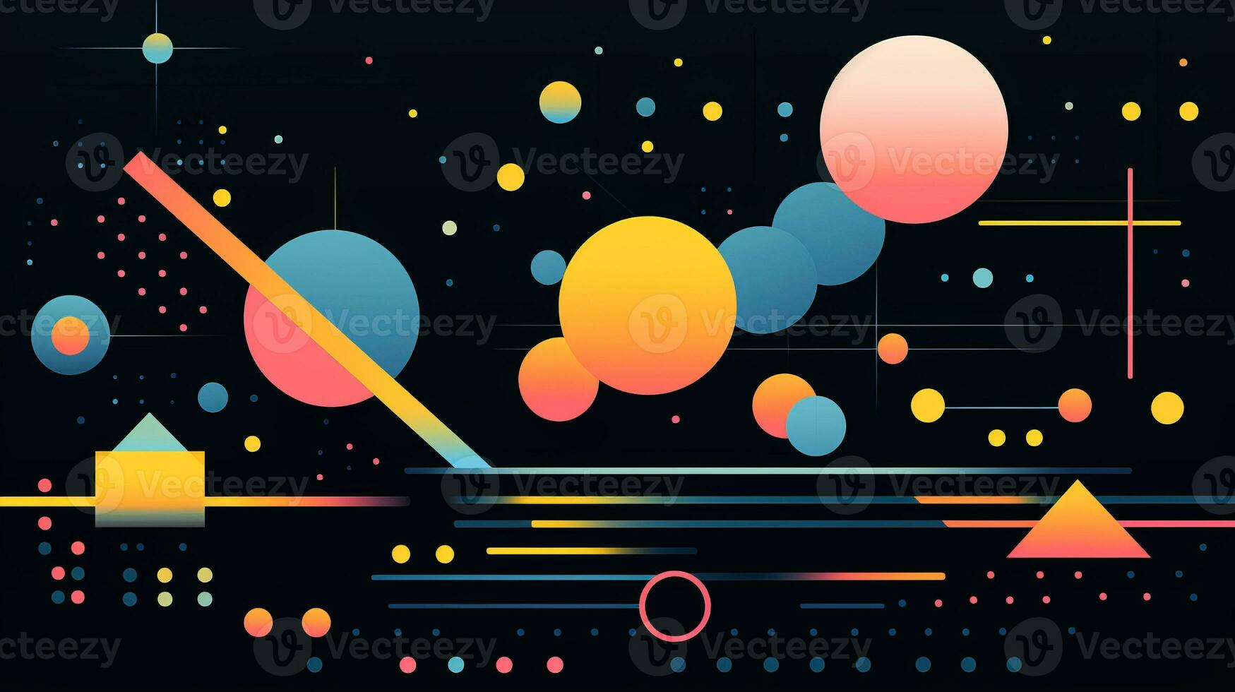 AI generated Colorful abstract background with geometric shapes, lines, circles, dots. Memphis style photo