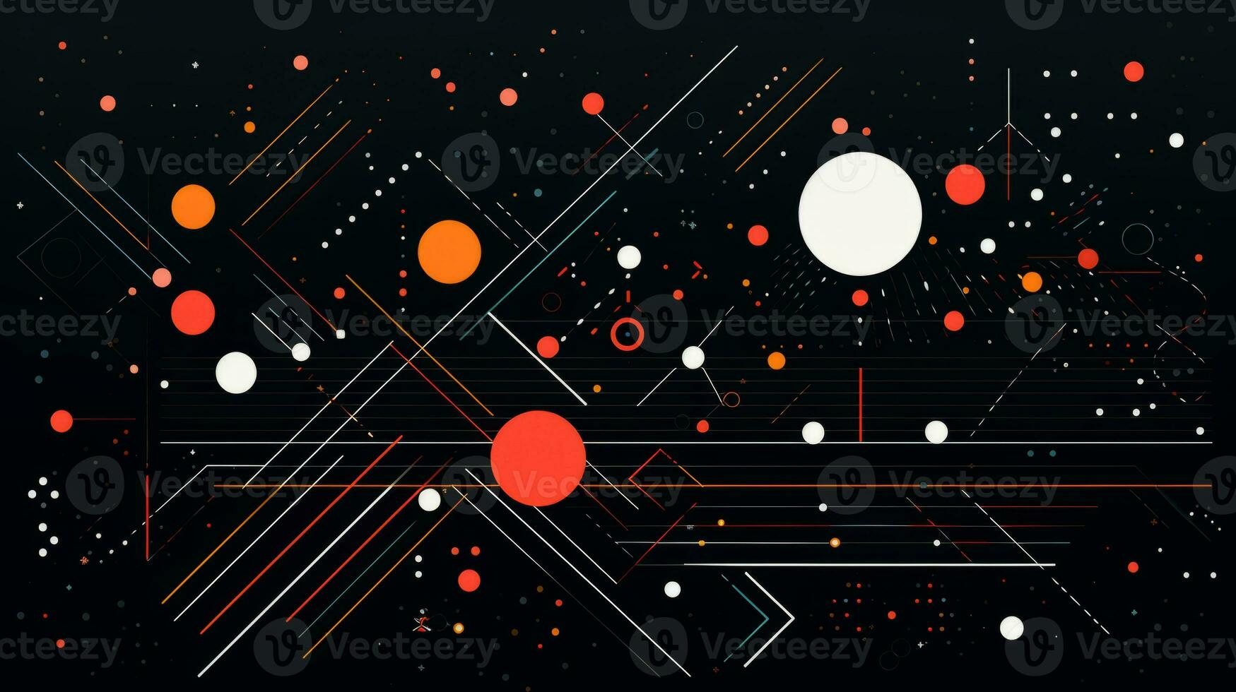 AI generated Colorful abstract background with geometric shapes, lines, circles, dots. Memphis style photo