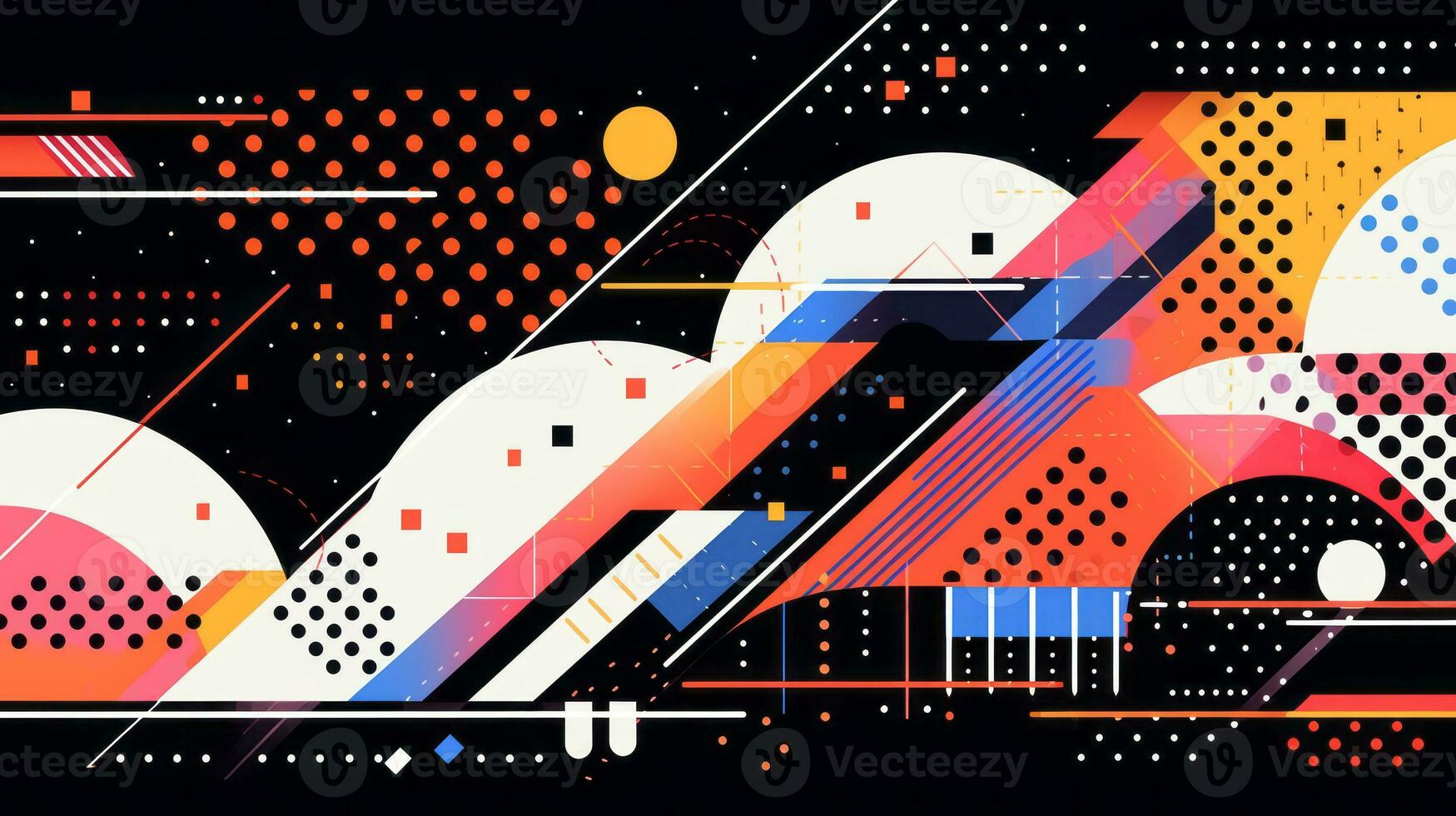 AI generated Colorful abstract background with geometric shapes, lines, circles, dots. Memphis style photo
