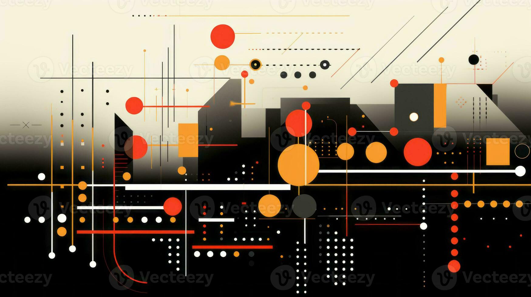 AI generated Colorful abstract background with geometric shapes, lines, circles, dots. Memphis style photo