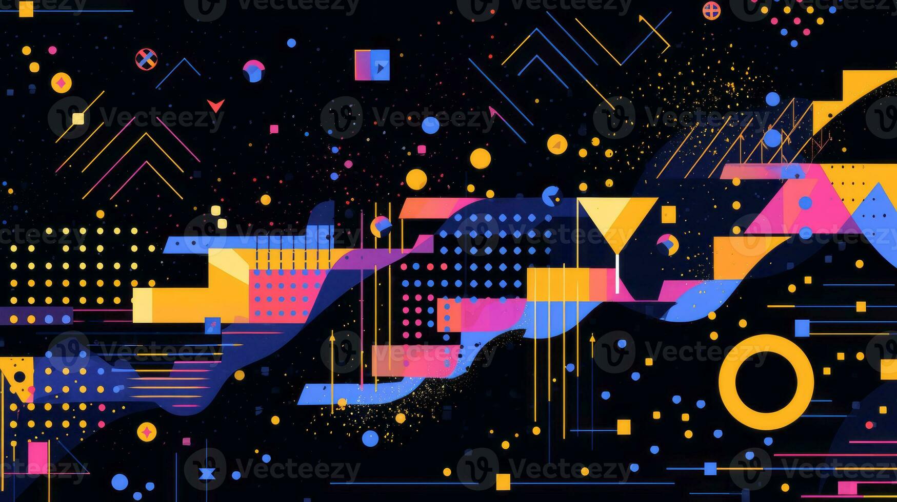 AI generated Colorful abstract background with geometric shapes, lines, circles, dots. Memphis style photo