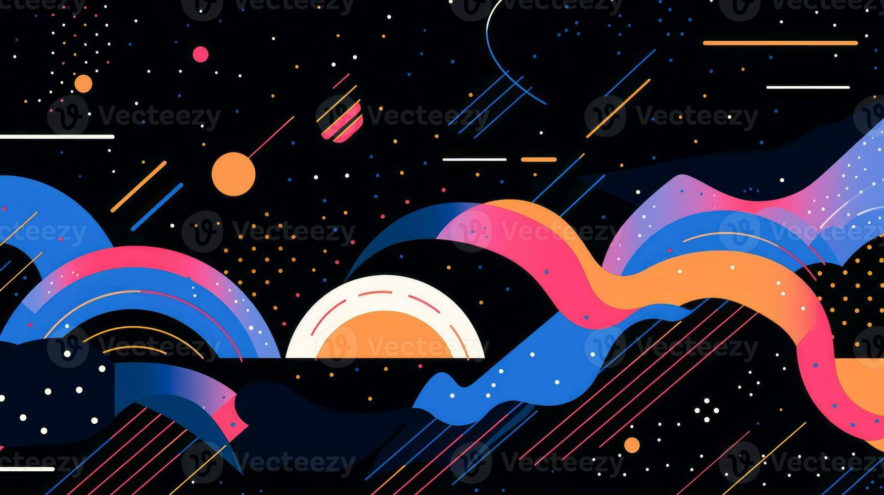 AI generated Colorful abstract background with geometric shapes, lines, circles, dots. Memphis style photo