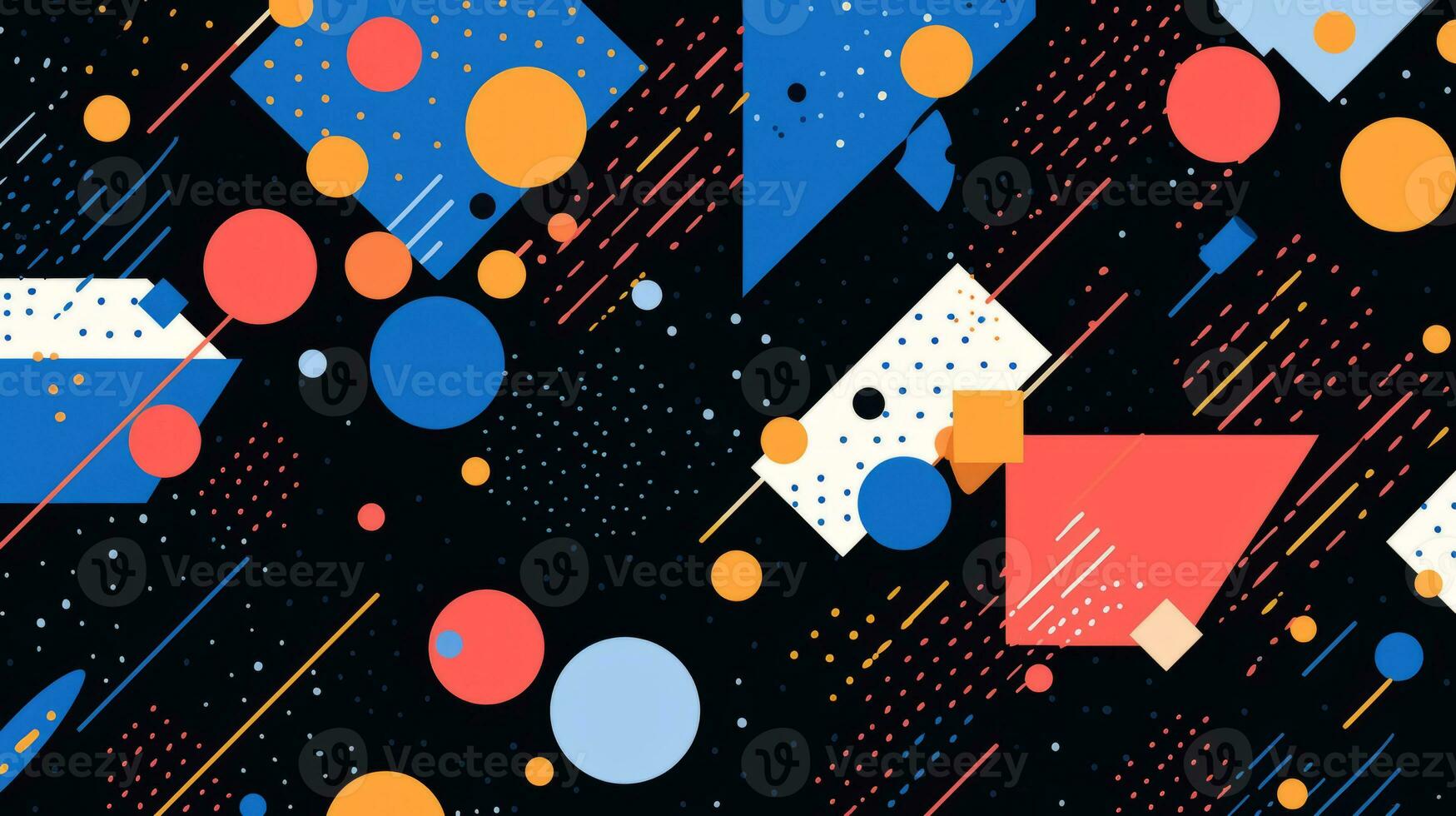 AI generated Colorful abstract background with geometric shapes, lines, circles, dots. Memphis style photo