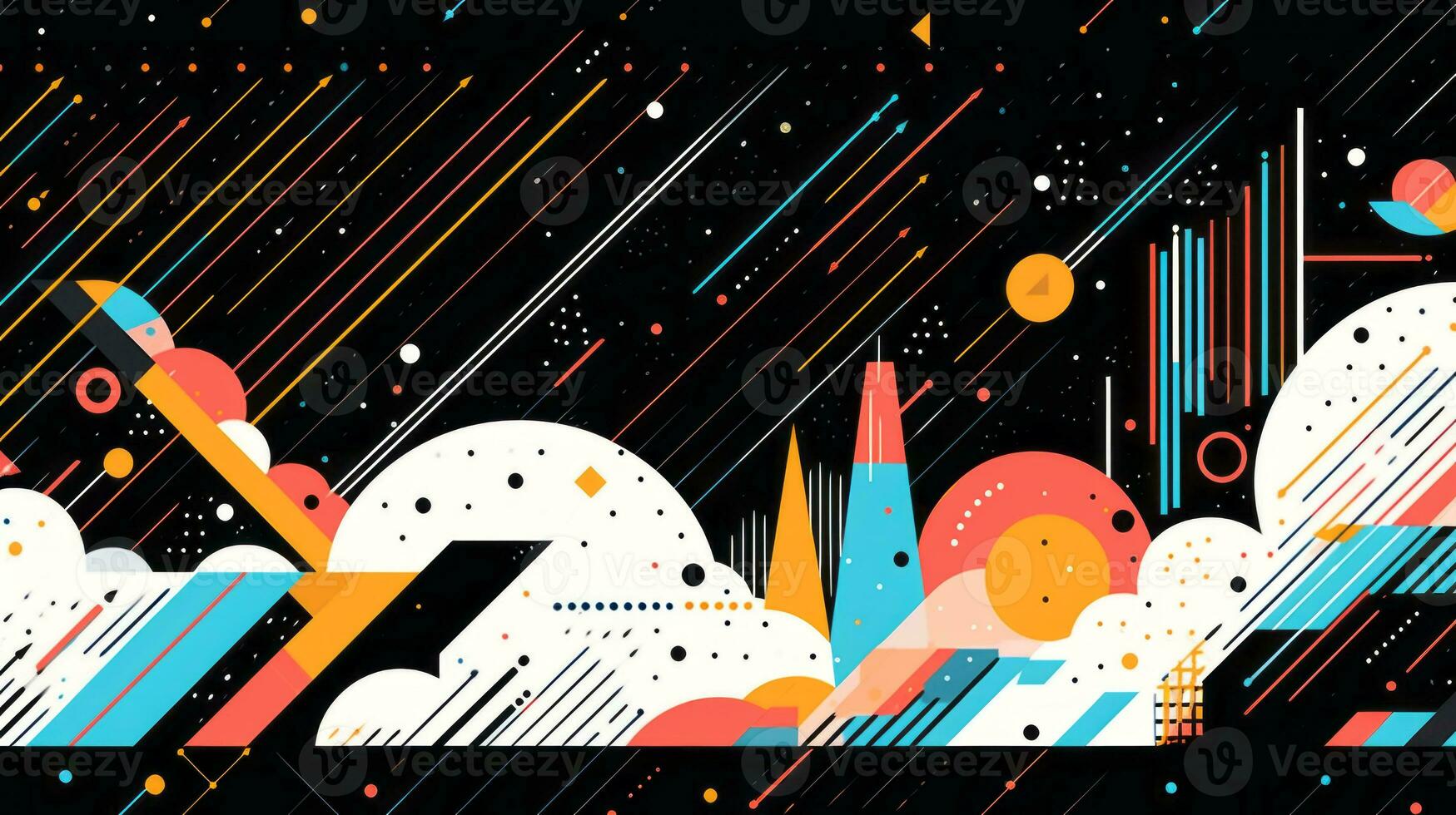 AI generated Colorful abstract background with geometric shapes, lines, circles, dots. Memphis style photo