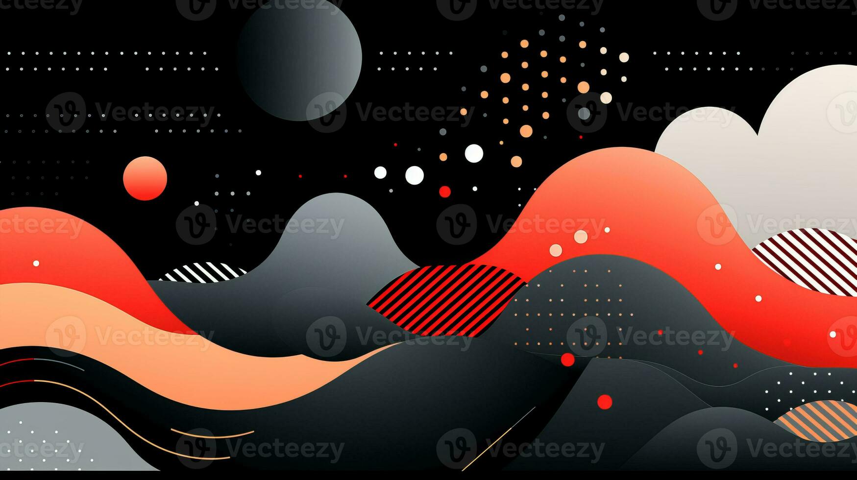 AI generated Colorful abstract background with geometric shapes, lines, circles, dots. Memphis style photo