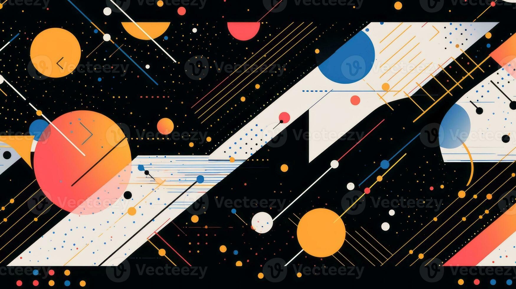 AI generated Colorful abstract background with geometric shapes, lines, circles, dots. Memphis style photo