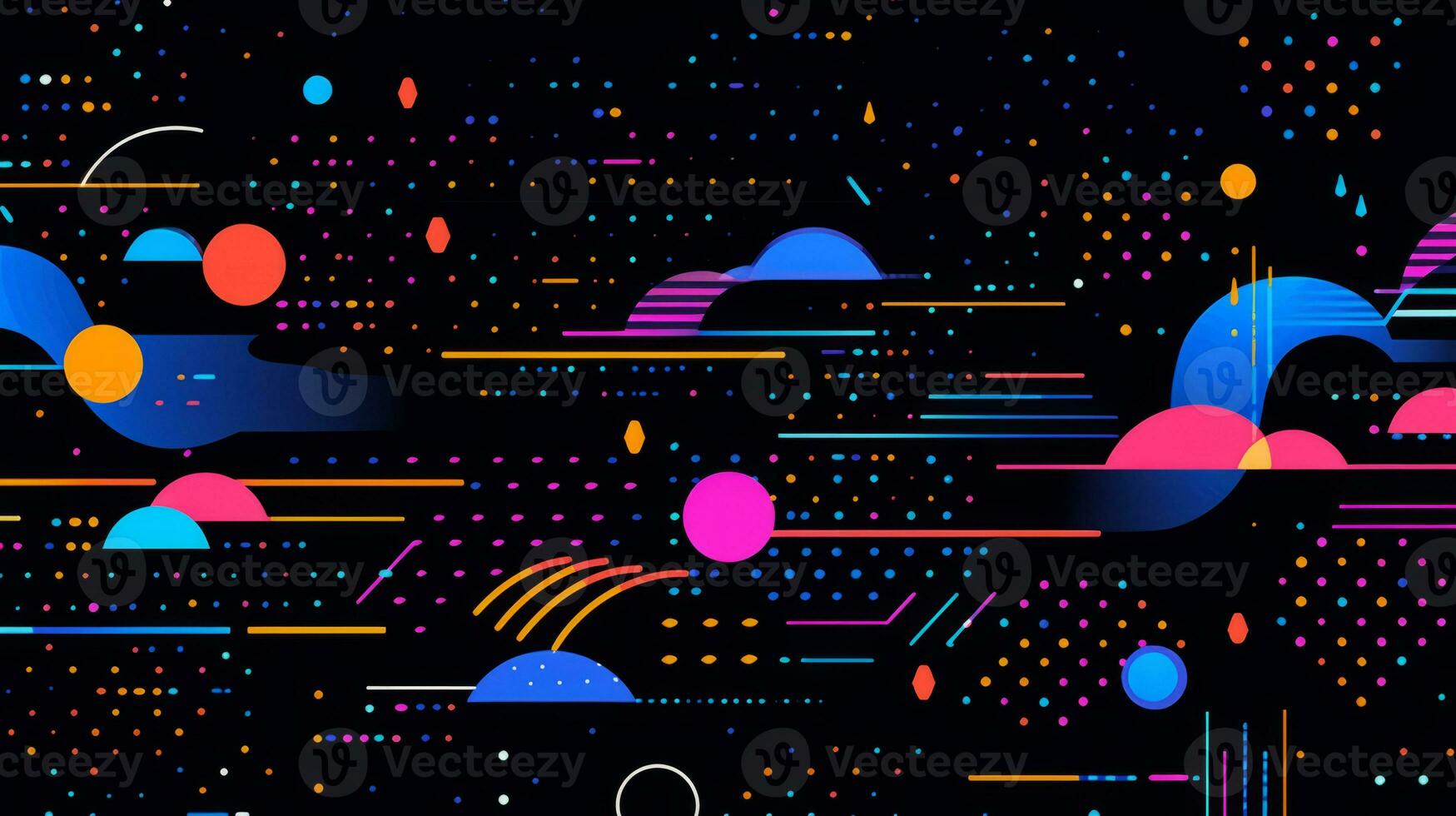 AI generated Colorful abstract background with geometric shapes, lines, circles, dots. Memphis style photo