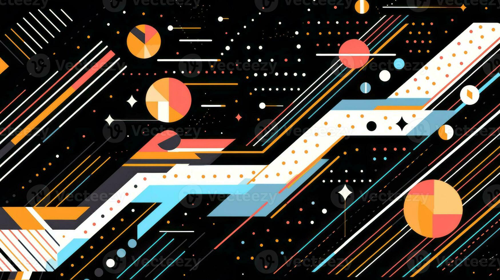 AI generated Colorful abstract background with geometric shapes, lines, circles, dots. Memphis style photo