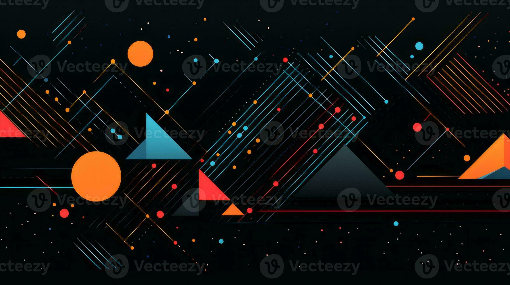AI generated Colorful abstract background with geometric shapes, lines, circles, dots. Memphis style photo