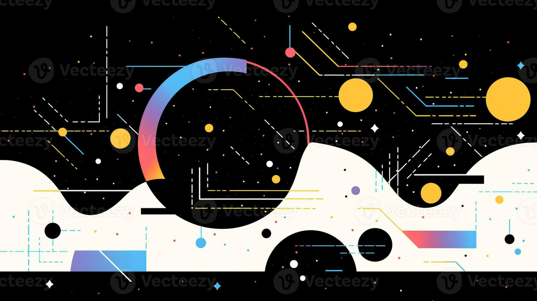AI generated Colorful abstract background with geometric shapes, lines, circles, dots. Memphis style photo