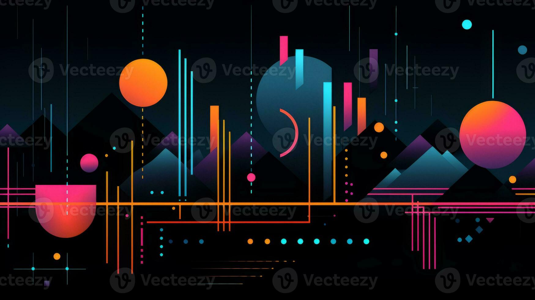 AI generated Colorful abstract background with geometric shapes, lines, circles, dots. Memphis style photo