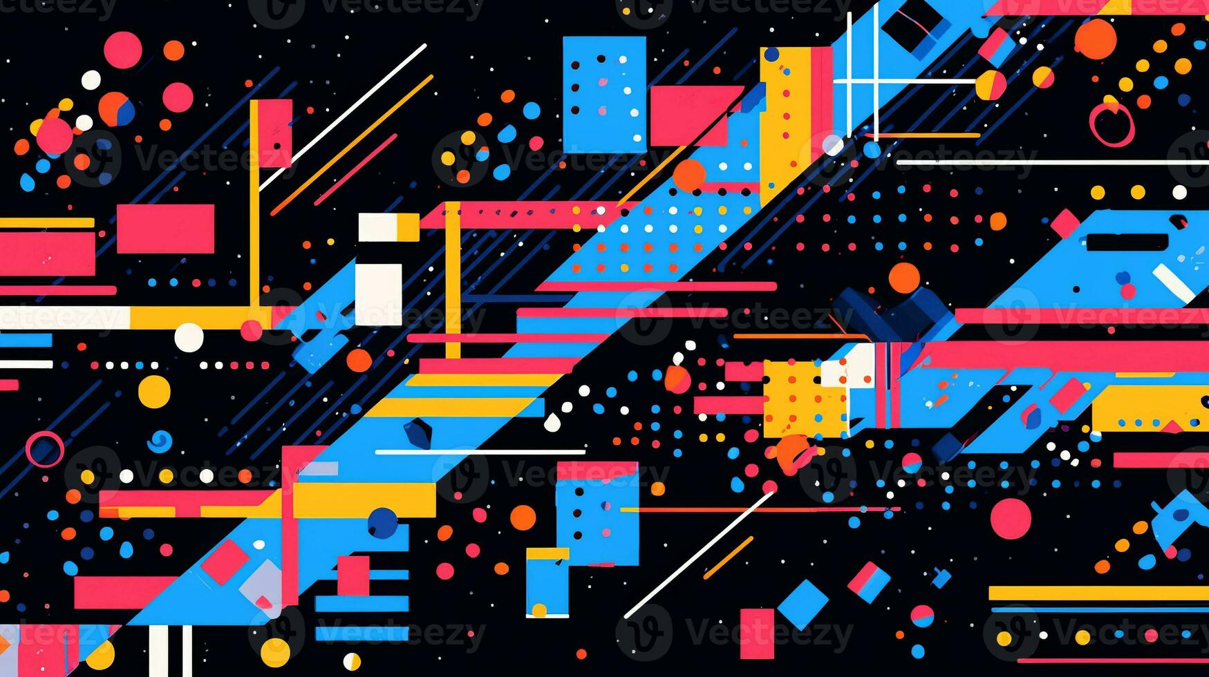 AI generated Colorful abstract background with geometric shapes, lines, circles, dots. Memphis style photo