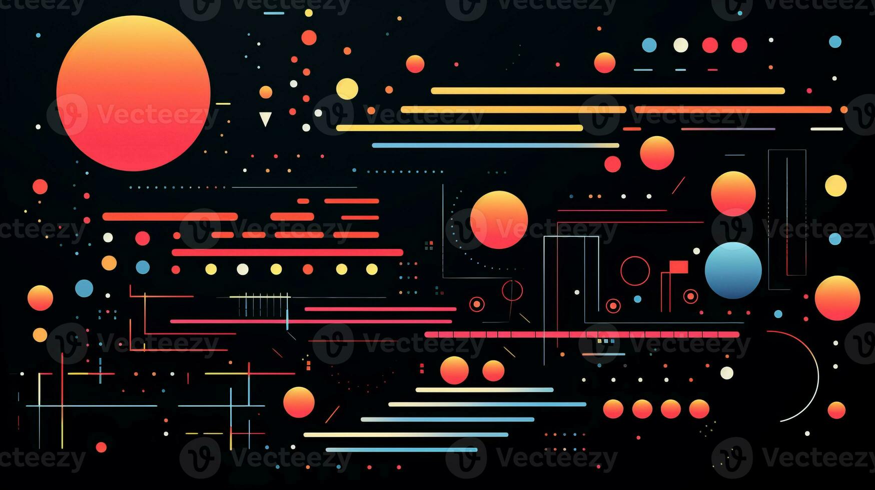 AI generated Colorful abstract background with geometric shapes, lines, circles, dots. Memphis style photo