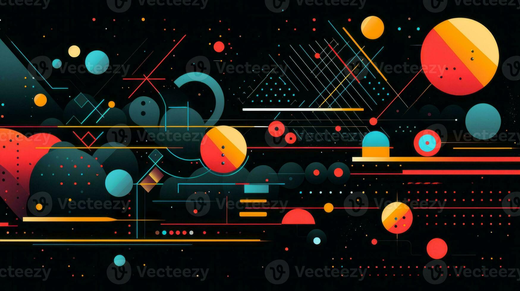 AI generated Colorful abstract background with geometric shapes, lines, circles, dots. Memphis style photo