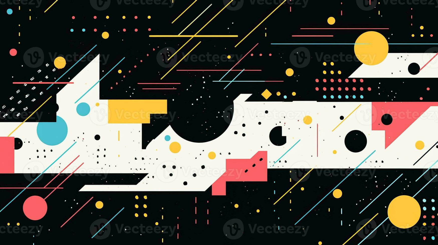 AI generated Colorful abstract background with geometric shapes, lines, circles, dots. Memphis style photo