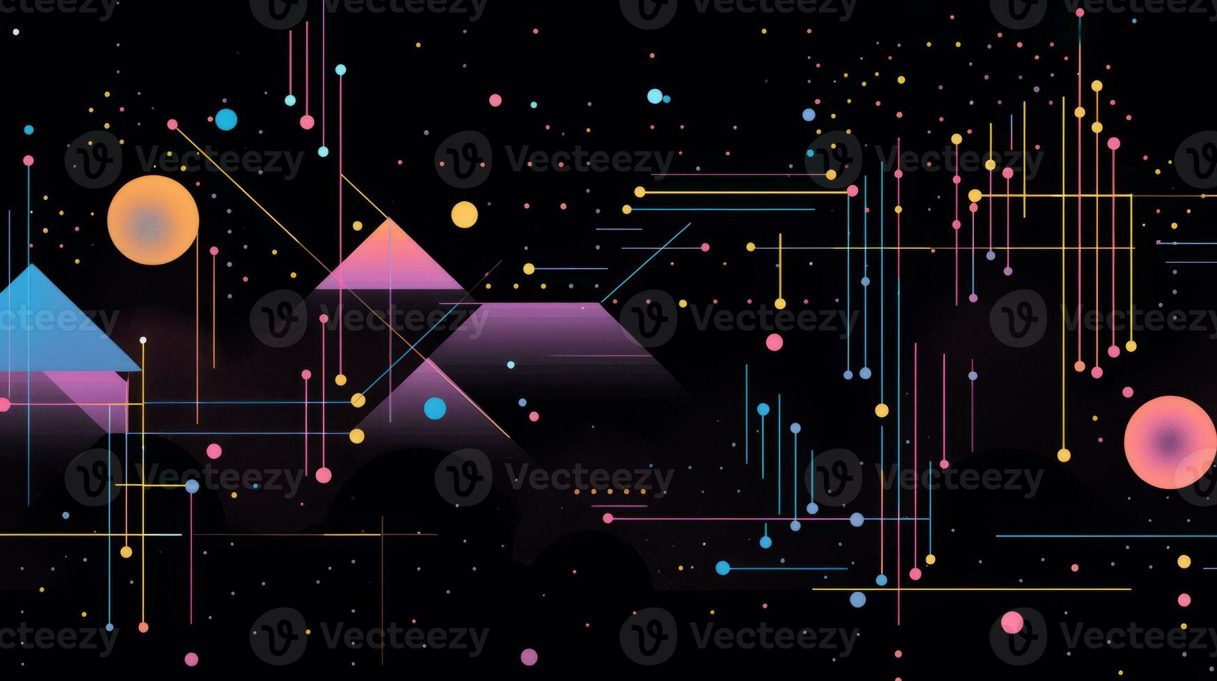 AI generated Colorful abstract background with geometric shapes, lines, circles, dots. Memphis style photo