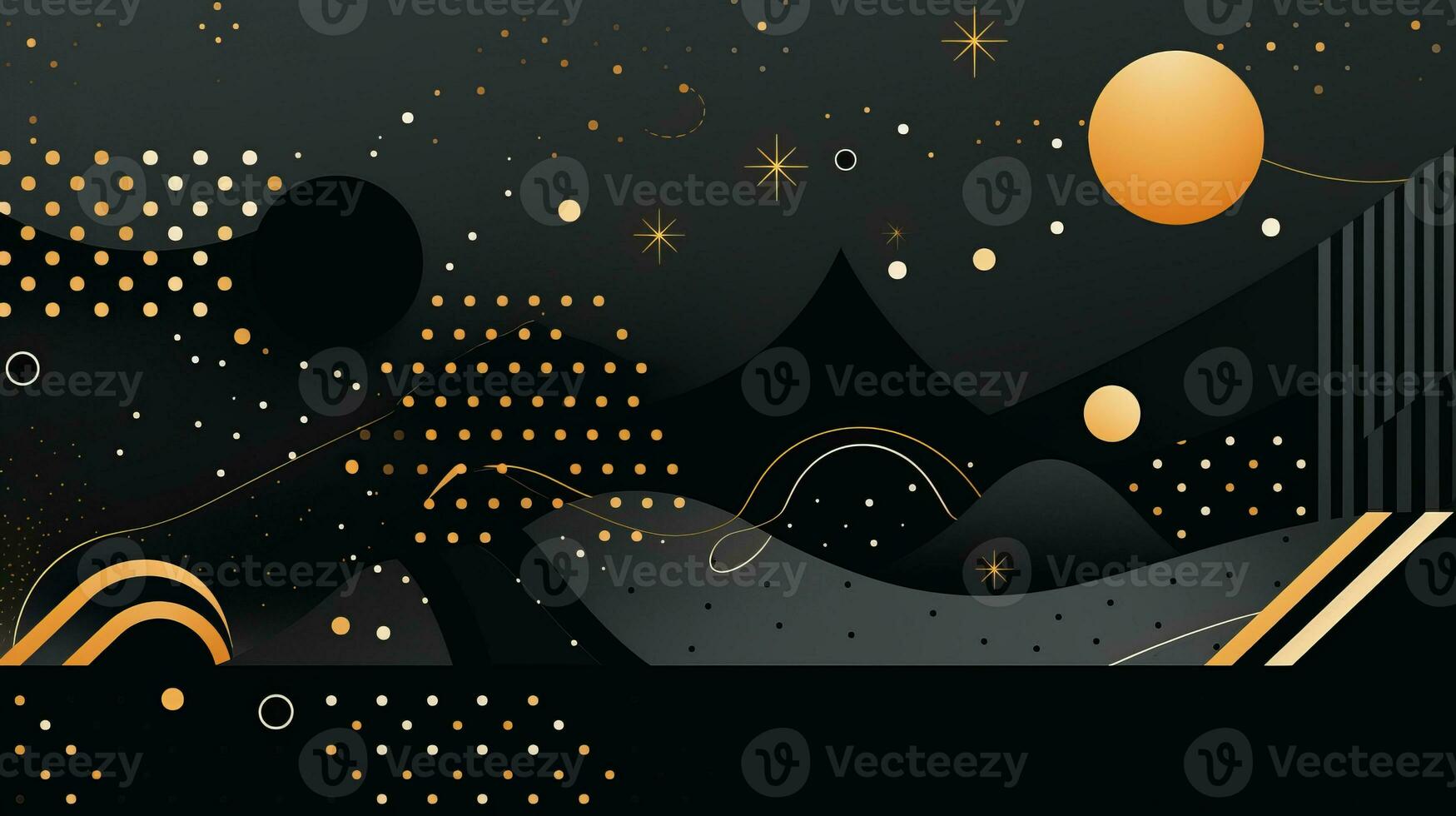 AI generated Colorful abstract background with geometric shapes, lines, circles, dots. Memphis style photo