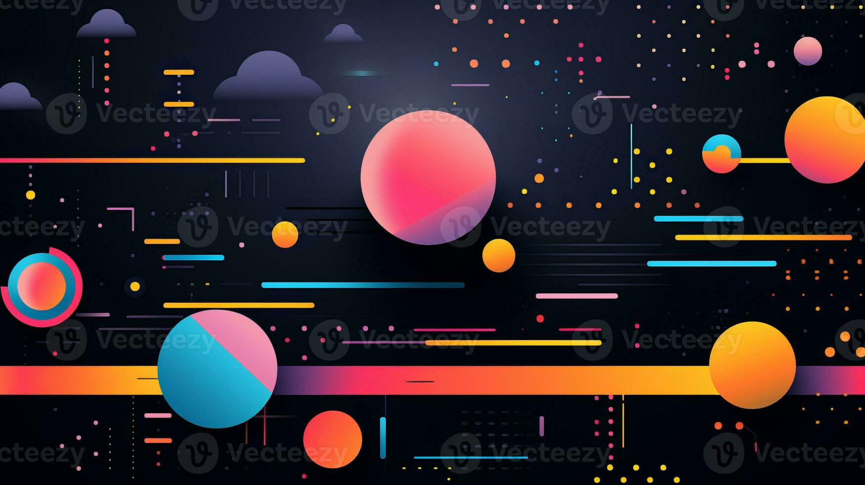 AI generated Colorful abstract background with geometric shapes, lines, circles, dots. Memphis style photo