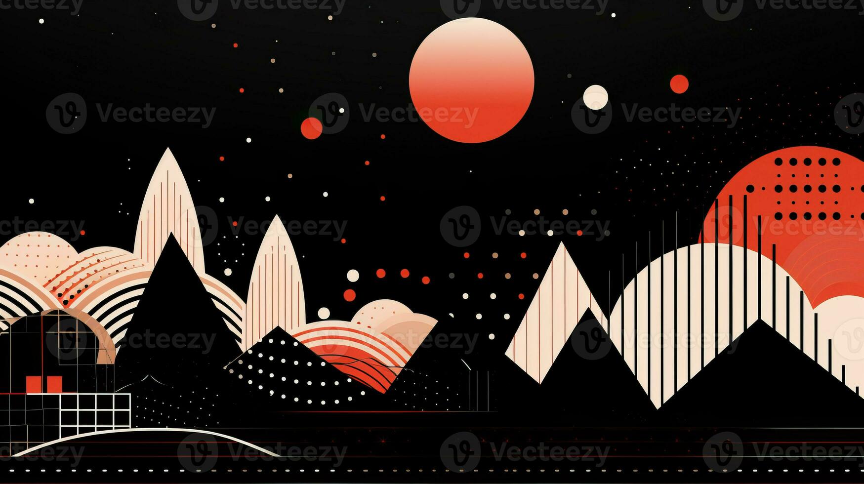 AI generated Colorful abstract background with geometric shapes, lines, circles, dots. Memphis style photo