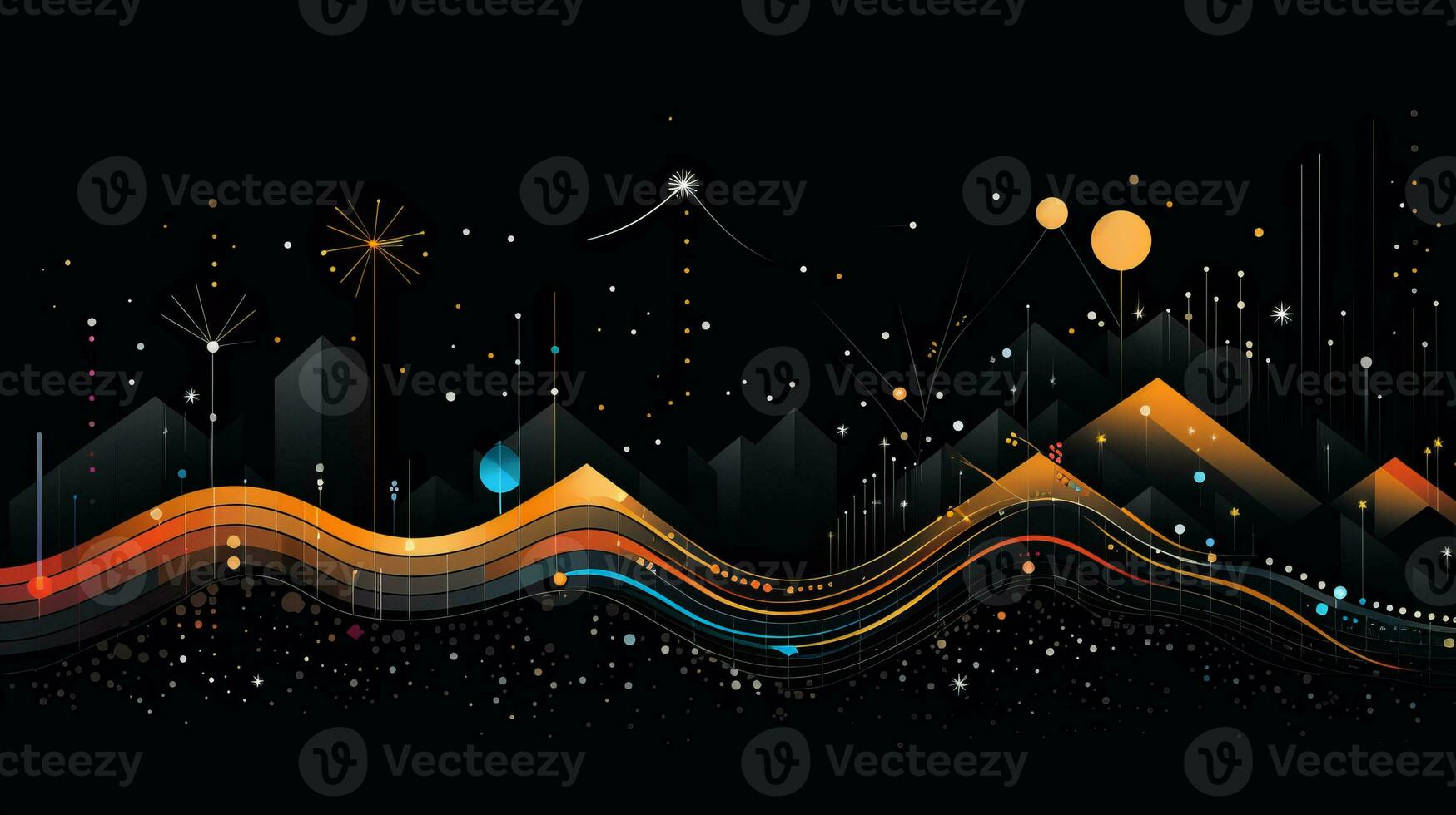 AI generated Colorful abstract background with geometric shapes, lines, circles, dots. Memphis style photo