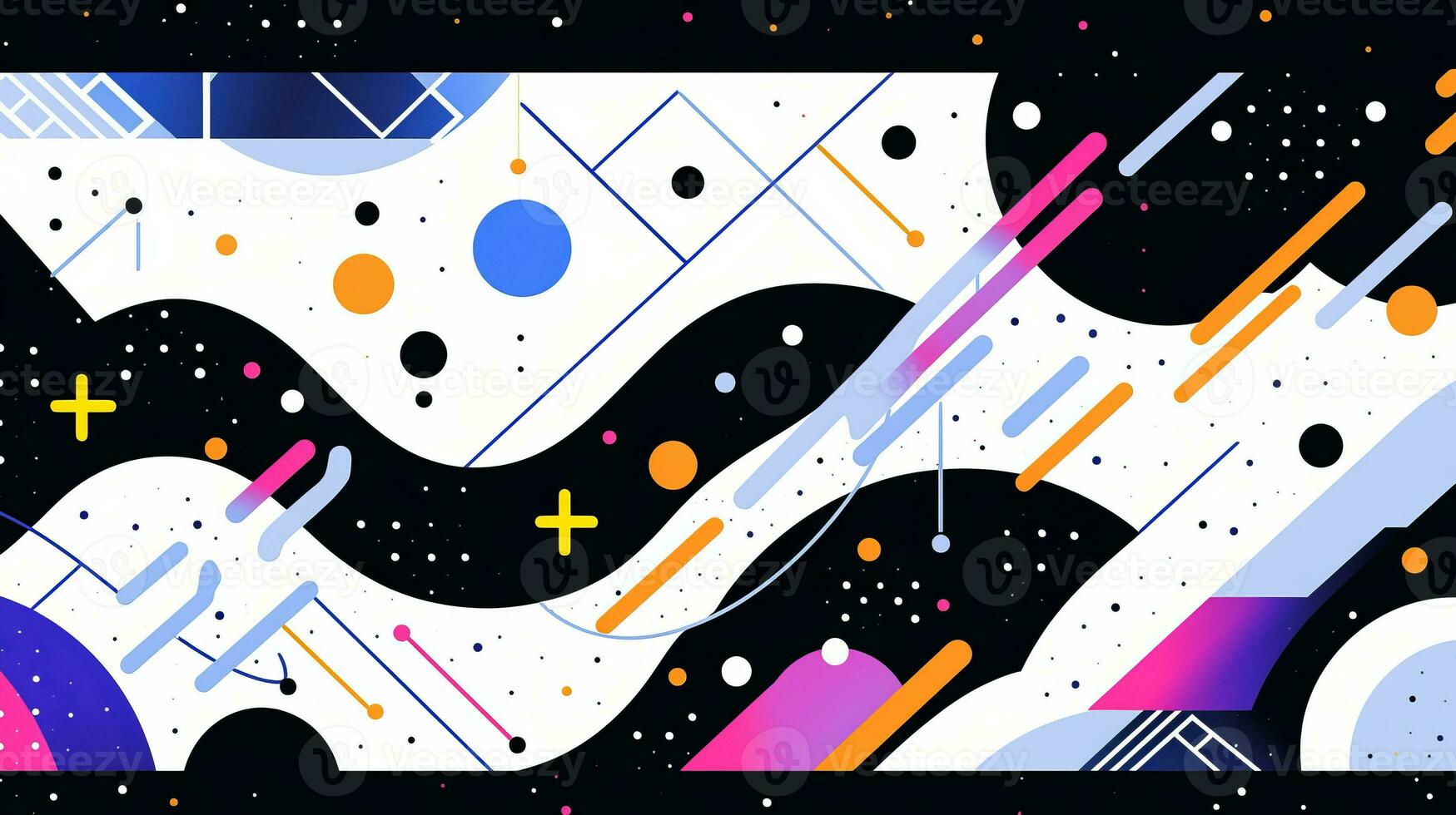 AI generated Colorful abstract background with geometric shapes, lines, circles, dots. Memphis style photo