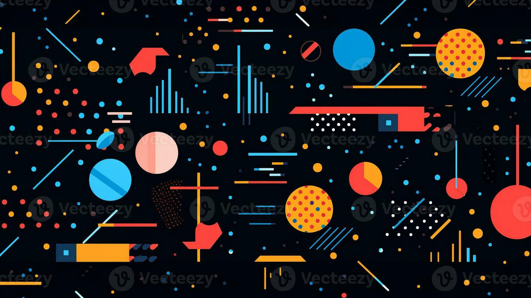 AI generated Colorful abstract background with geometric shapes, lines, circles, dots. Memphis style photo