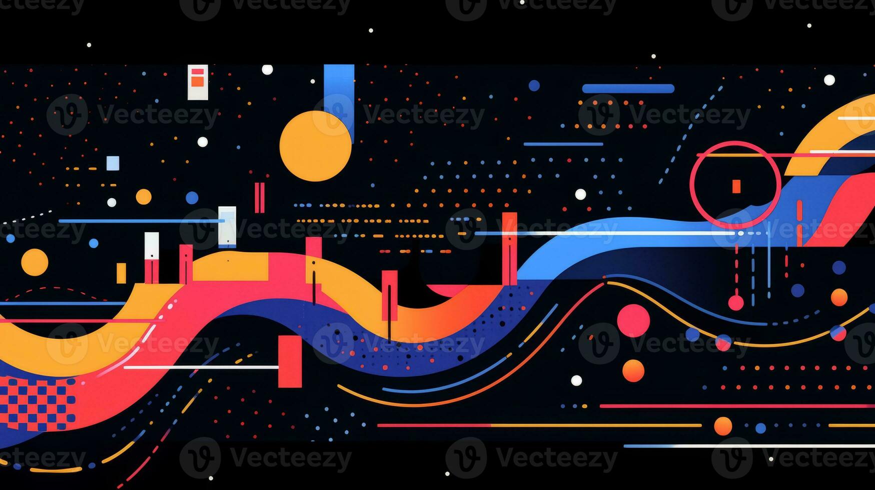 AI generated Colorful abstract background with geometric shapes, lines, circles, dots. Memphis style photo