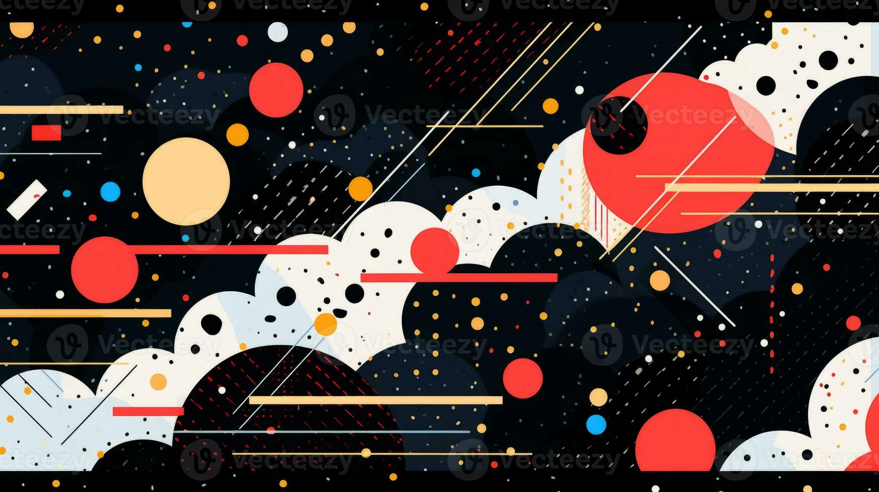 AI generated Colorful abstract background with geometric shapes, lines, circles, dots. Memphis style photo