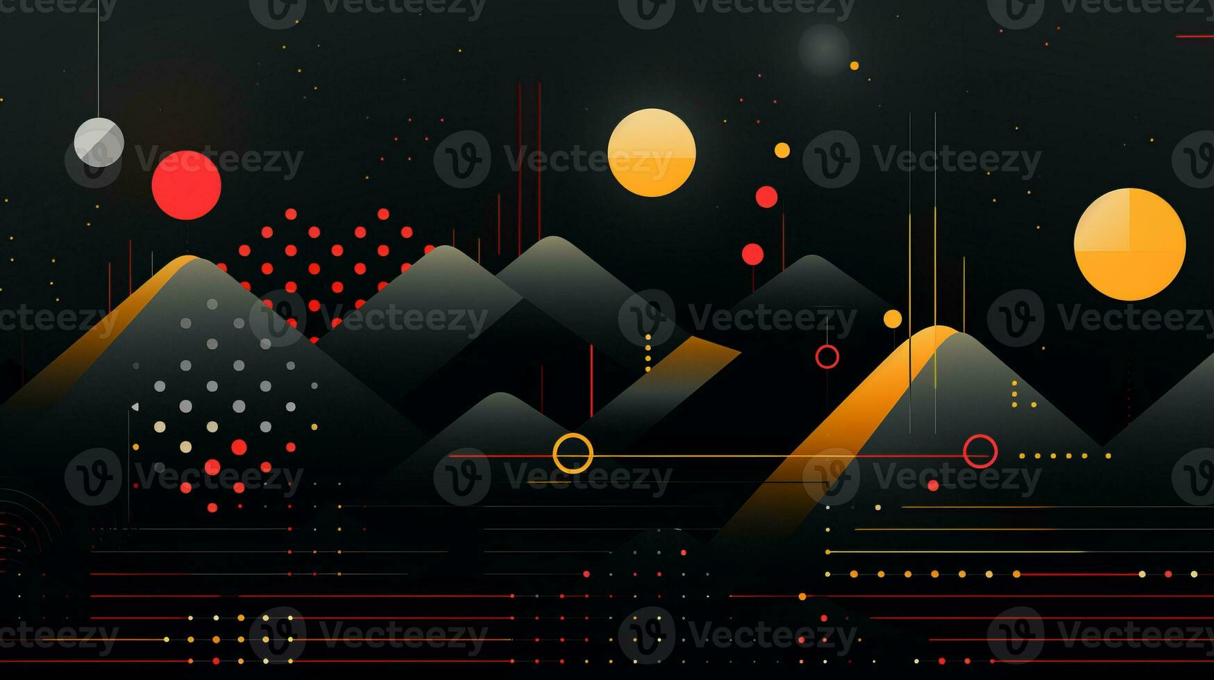 AI generated Colorful abstract background with geometric shapes, lines, circles, dots. Memphis style photo