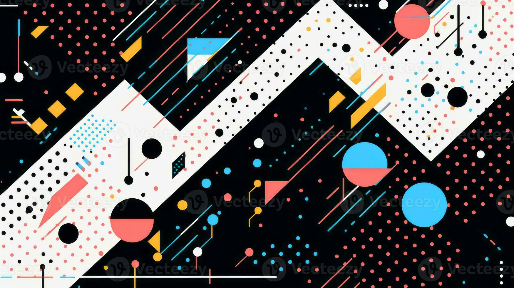 AI generated Colorful abstract background with geometric shapes, lines, circles, dots. Memphis style photo