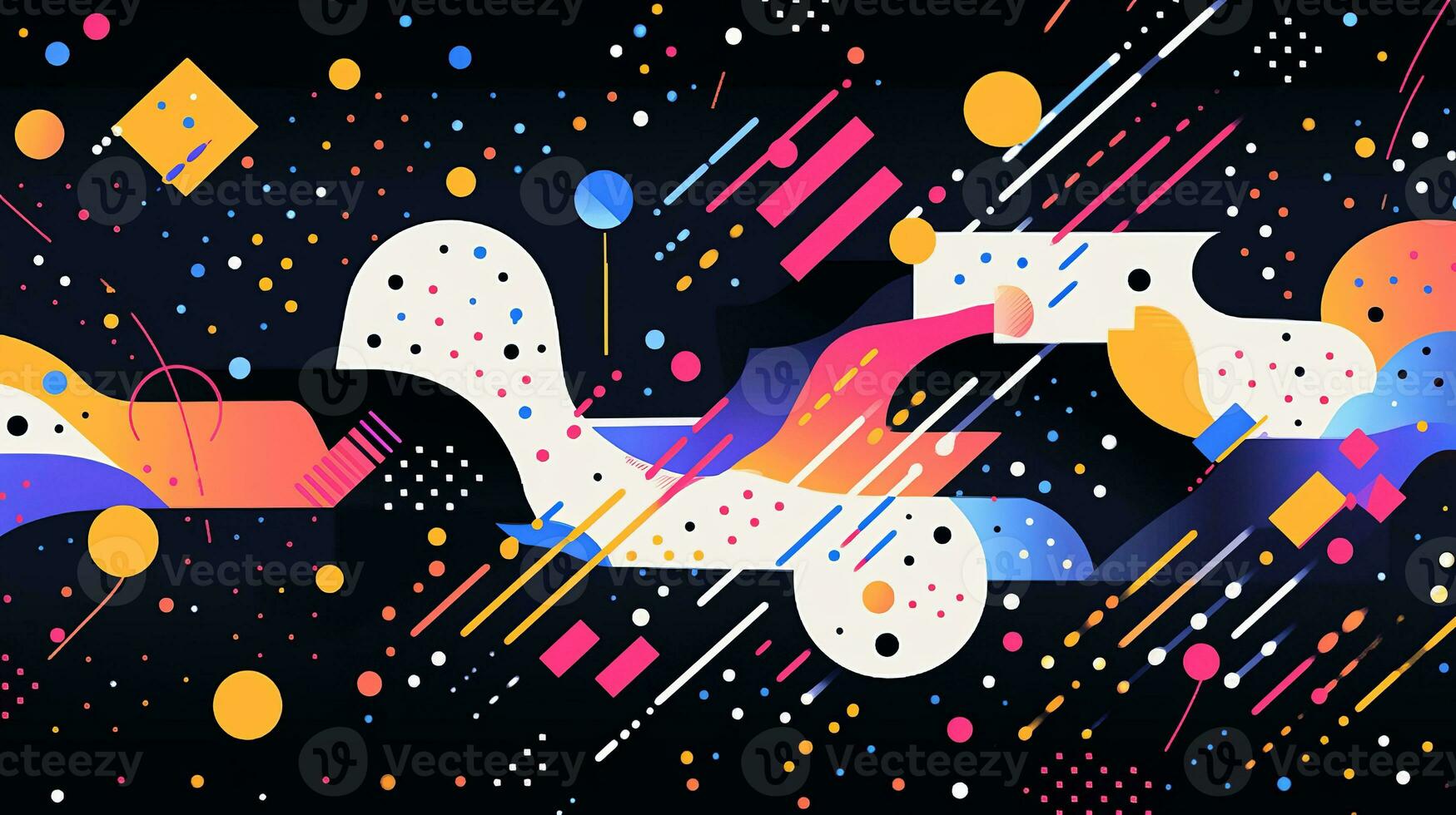 AI generated Colorful abstract background with geometric shapes, lines, circles, dots. Memphis style photo