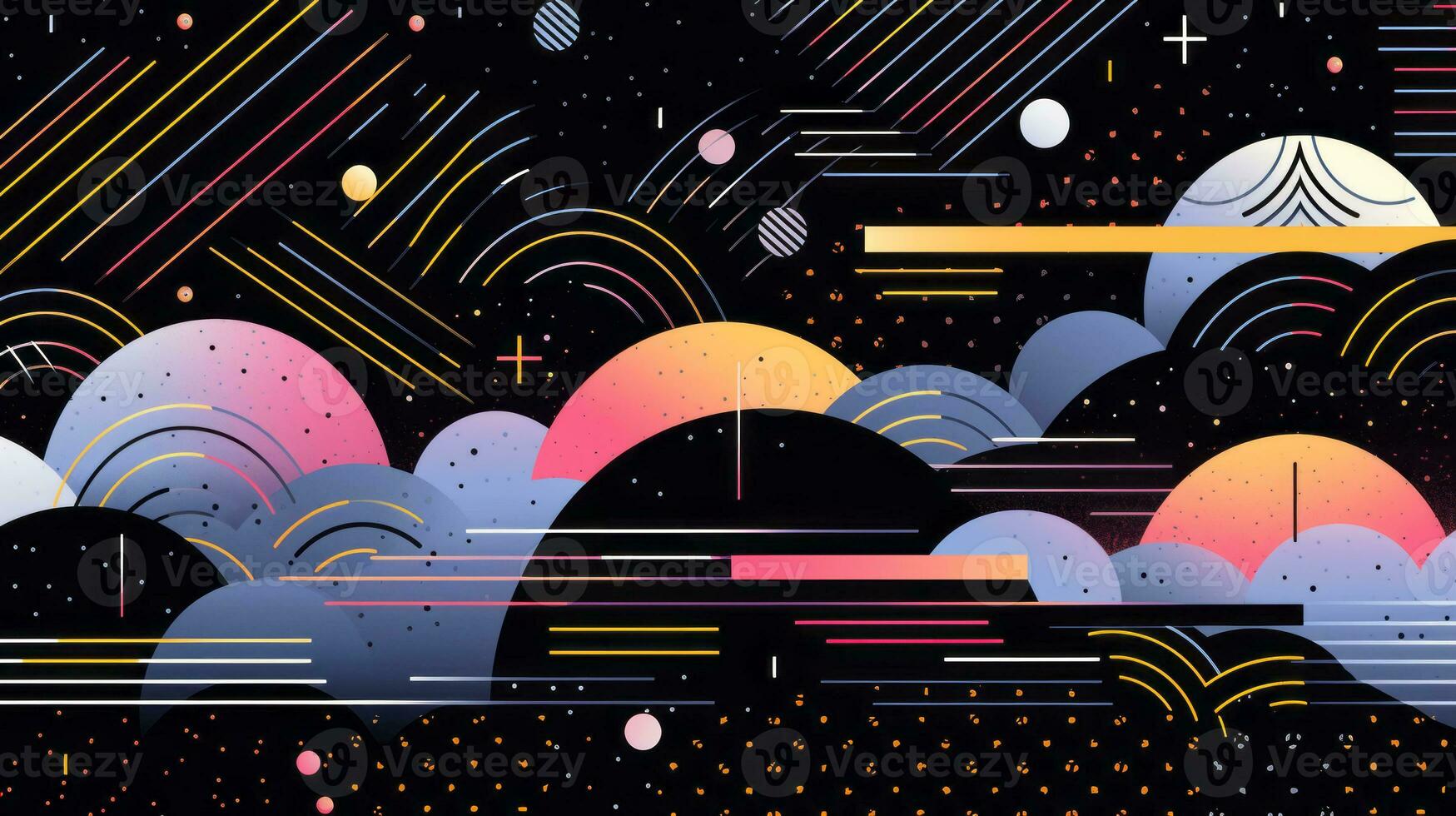 AI generated Colorful abstract background with geometric shapes, lines, circles, dots. Memphis style photo