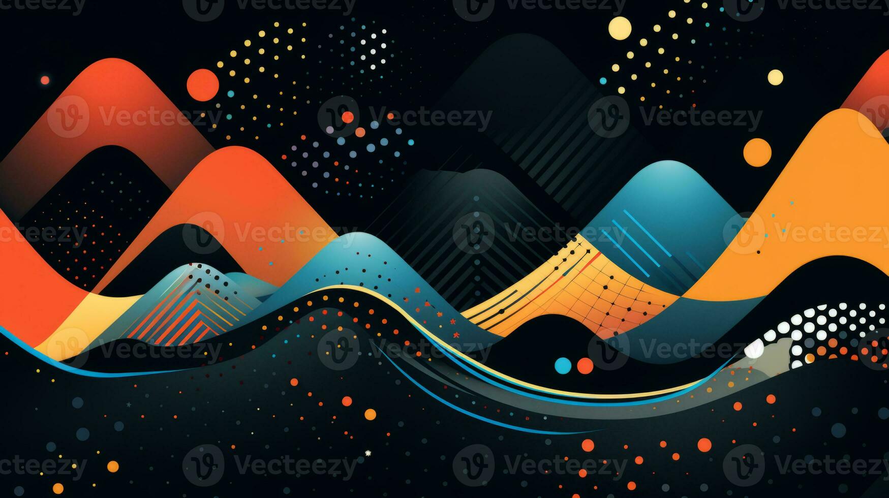AI generated Colorful abstract background with geometric shapes, lines, circles, dots. Memphis style photo