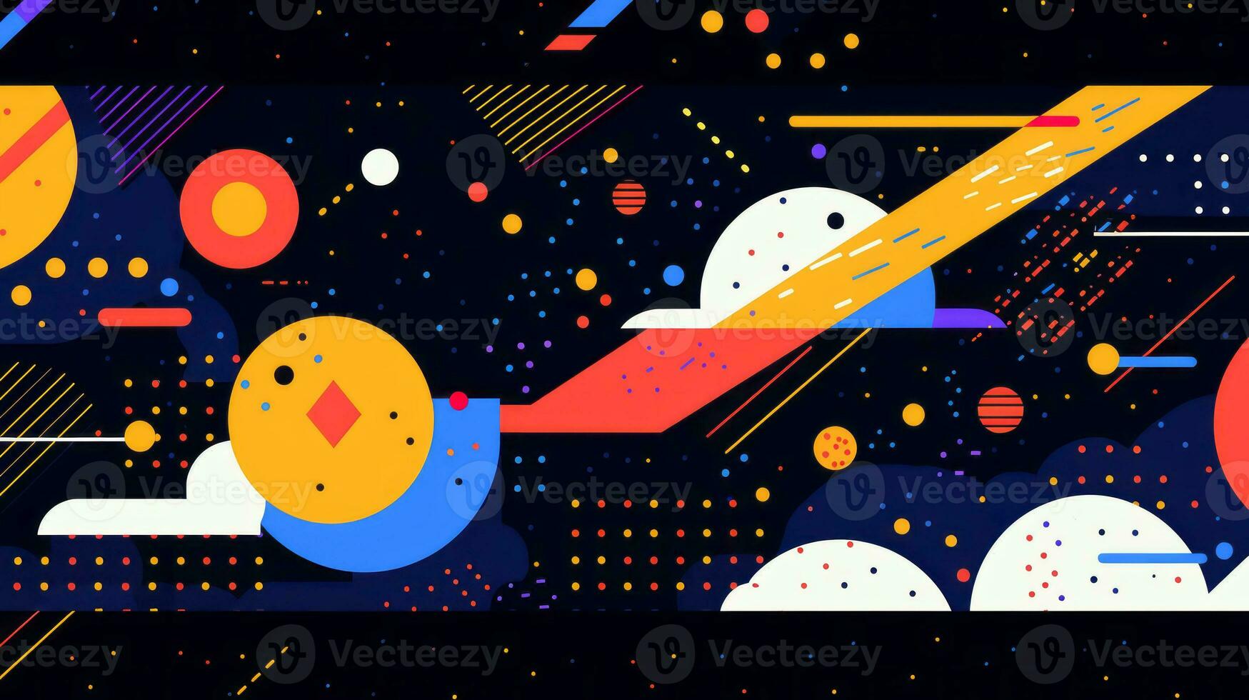 AI generated Colorful abstract background with geometric shapes, lines, circles, dots. Memphis style photo