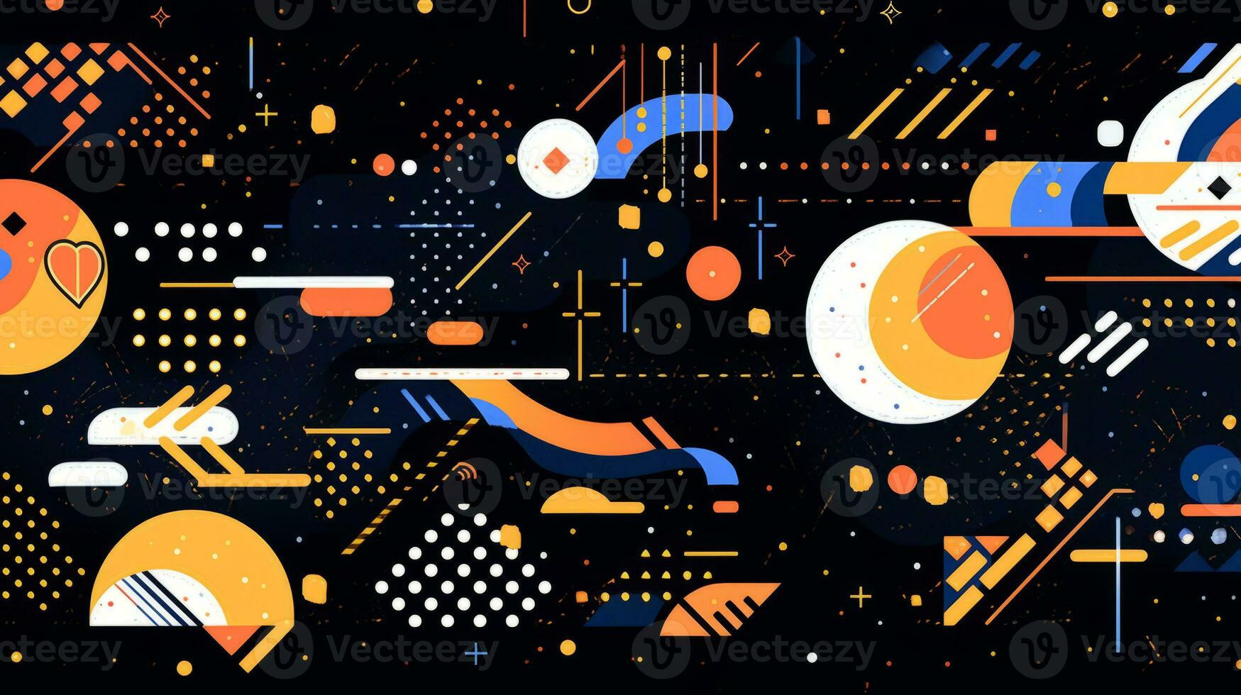 AI generated Colorful abstract background with geometric shapes, lines, circles, dots. Memphis style photo