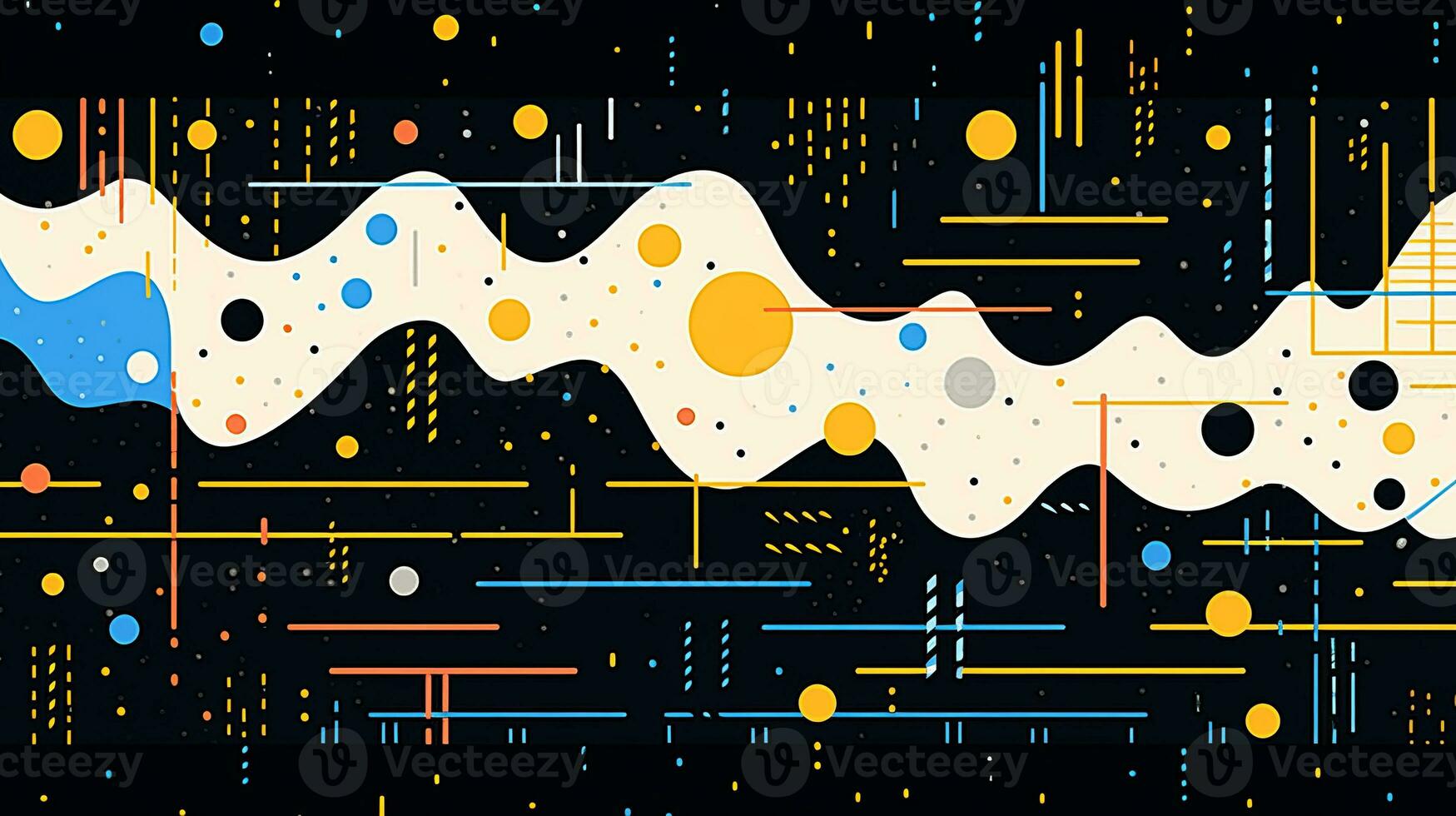 AI generated Colorful abstract background with geometric shapes, lines, circles, dots. Memphis style photo