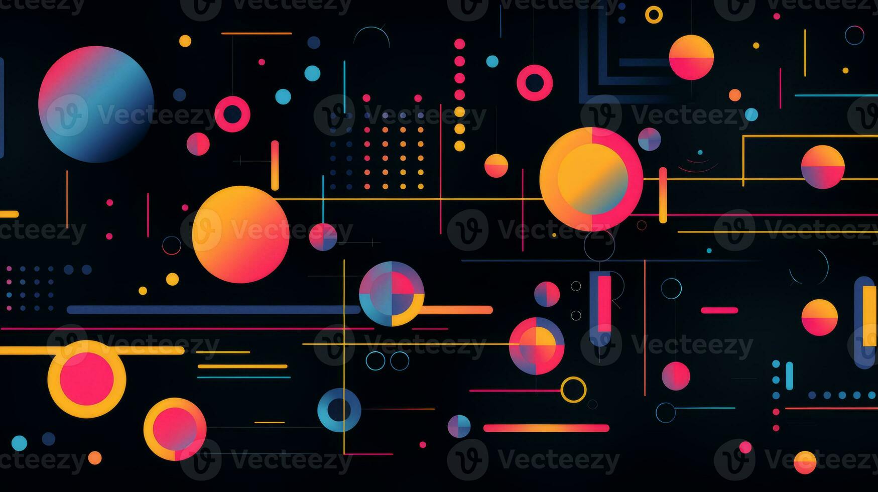 AI generated Colorful abstract background with geometric shapes, lines, circles, dots. Memphis style photo