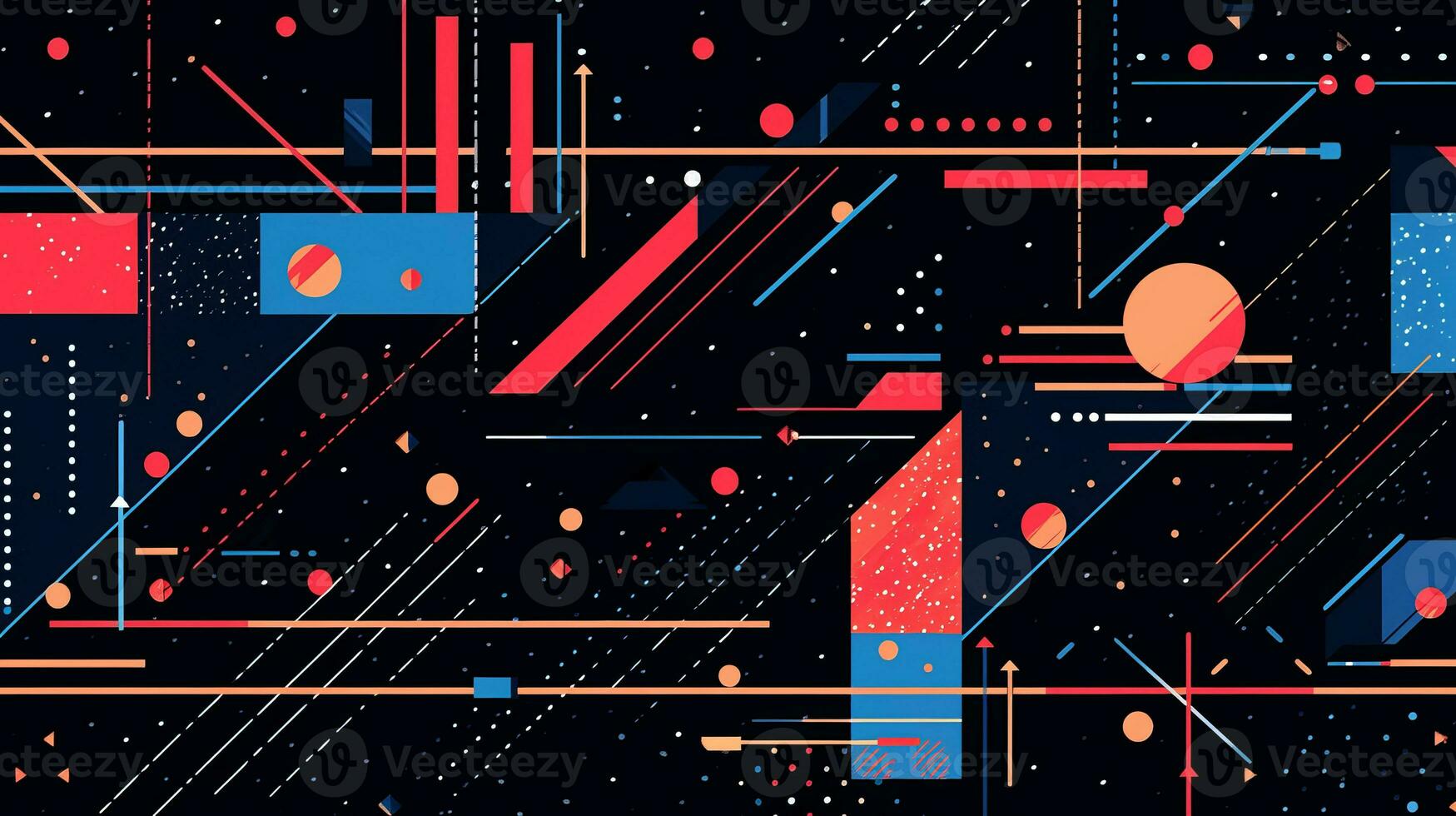 AI generated Colorful abstract background with geometric shapes, lines, circles, dots. Memphis style photo