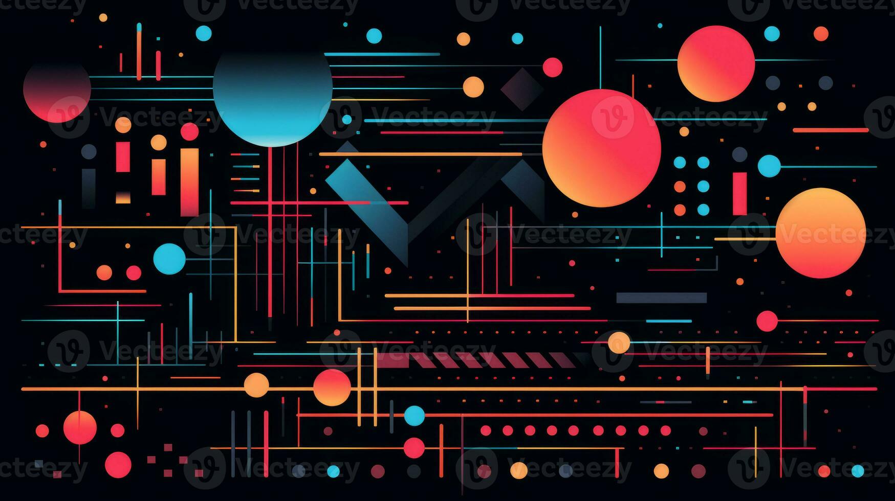 AI generated Colorful abstract background with geometric shapes, lines, circles, dots. Memphis style photo