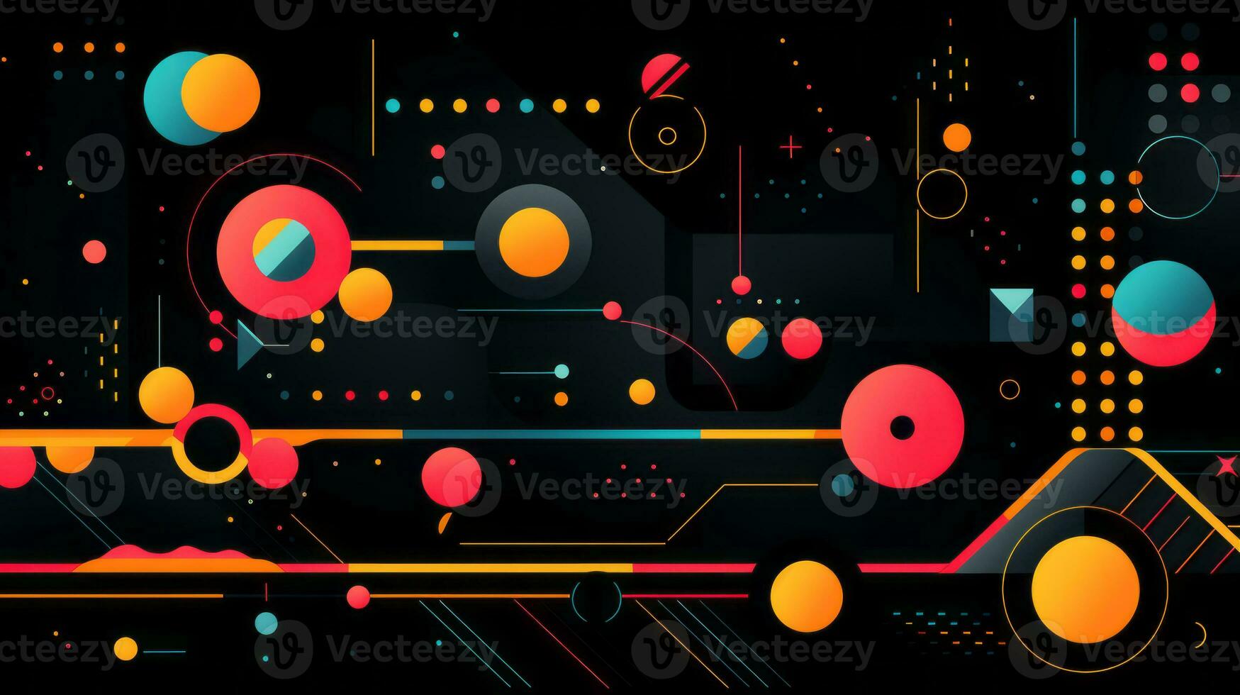AI generated Colorful abstract background with geometric shapes, lines, circles, dots. Memphis style photo