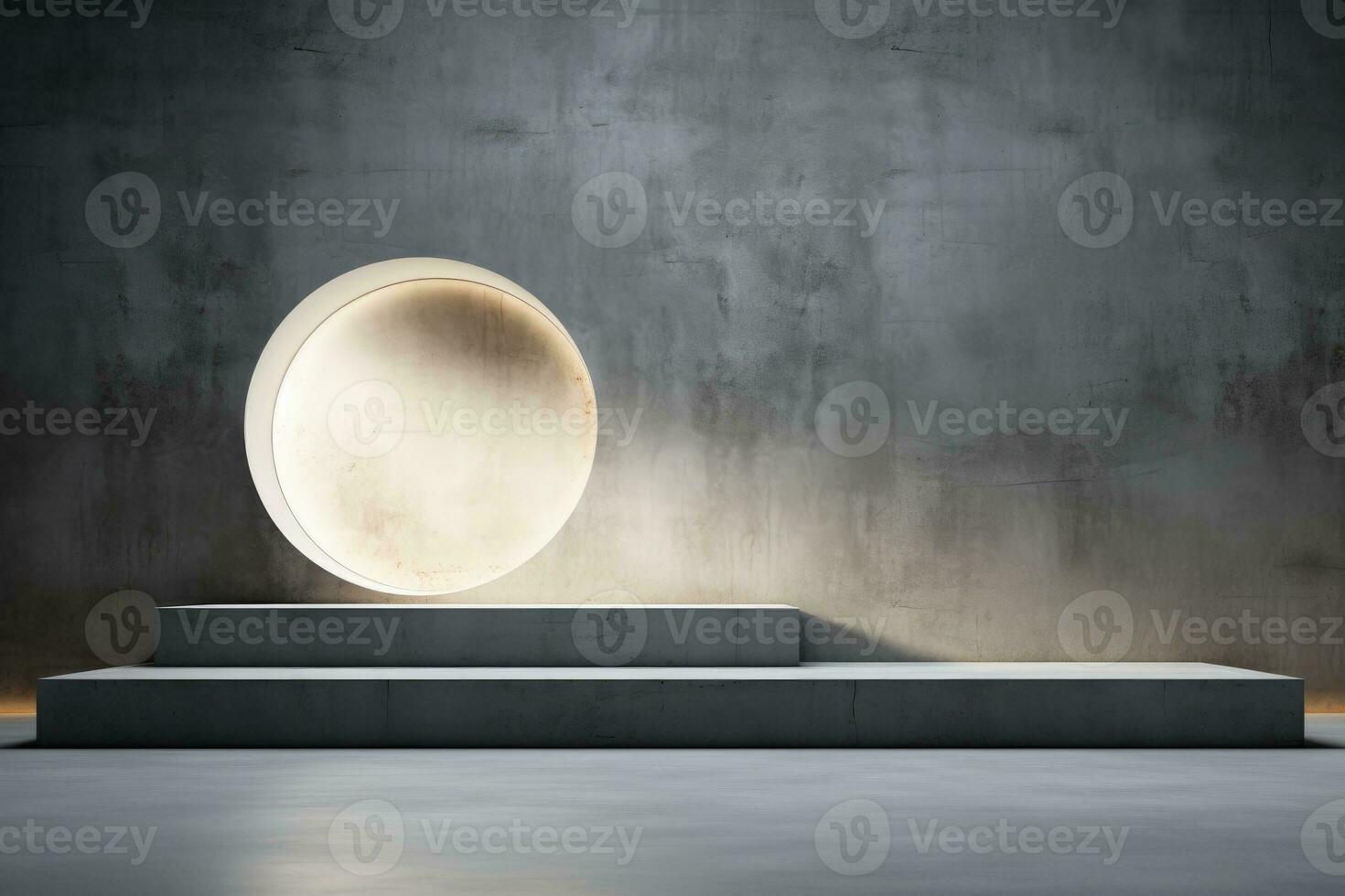 AI Generated Light gray wall with a podium and beautiful lighting. Background for product presentation. Generative AI photo