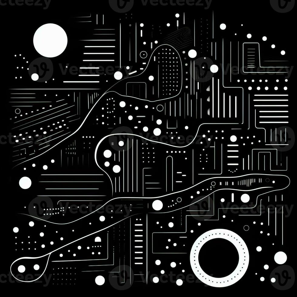 AI generated Abstract background with geometric shapes, lines, circles, dots. Hand drawn style. photo