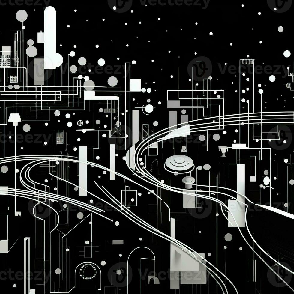 AI generated Abstract background with geometric shapes, lines, circles, dots. Hand drawn style. photo
