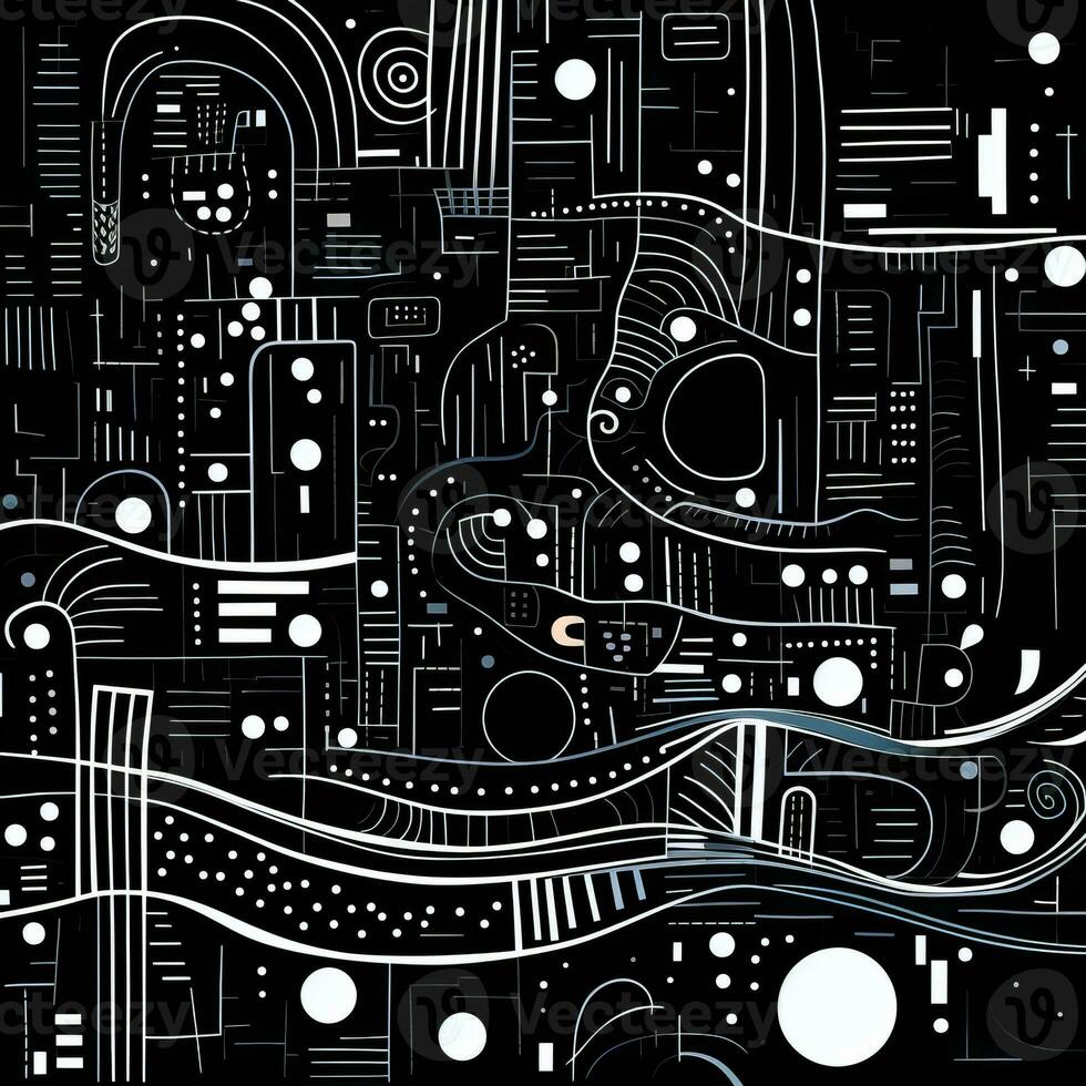 AI generated Abstract background with geometric shapes, lines, circles, dots. Hand drawn style. photo