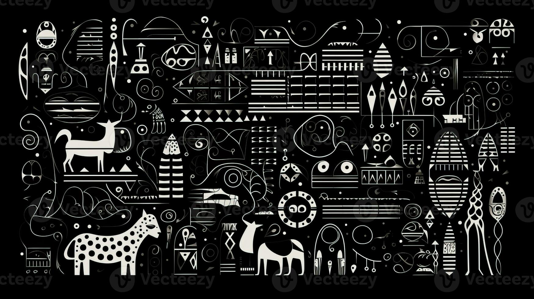 AI generated Abstract futuristic composition in black and white colors. Neo folk style photo
