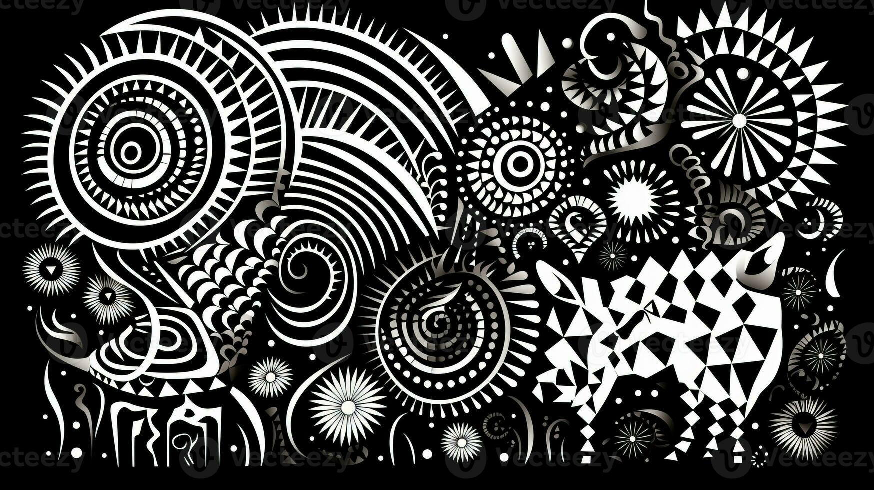 AI generated Abstract futuristic composition in black and white colors. Neo folk style photo