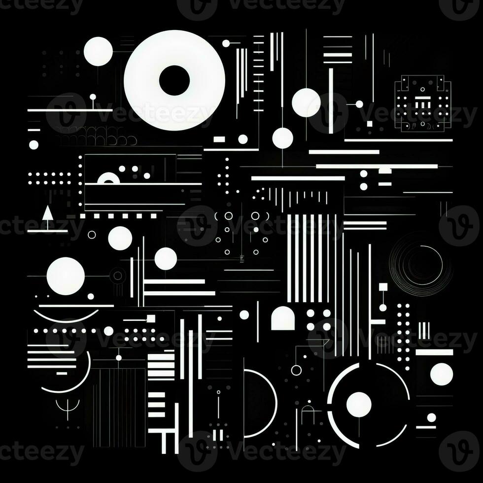 AI generated Abstract background with geometric shapes, lines, circles, dots. Hand drawn style. photo