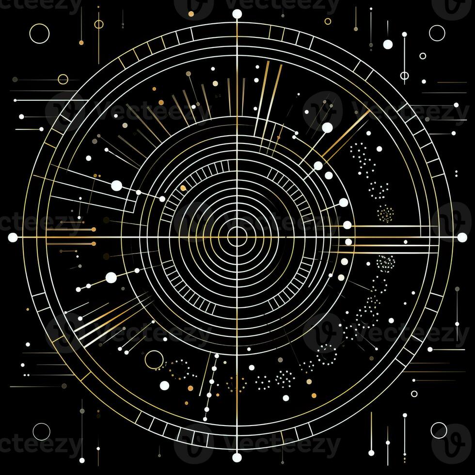 AI generated Abstract background with geometric shapes, lines, circles, dots. Hand drawn style. photo