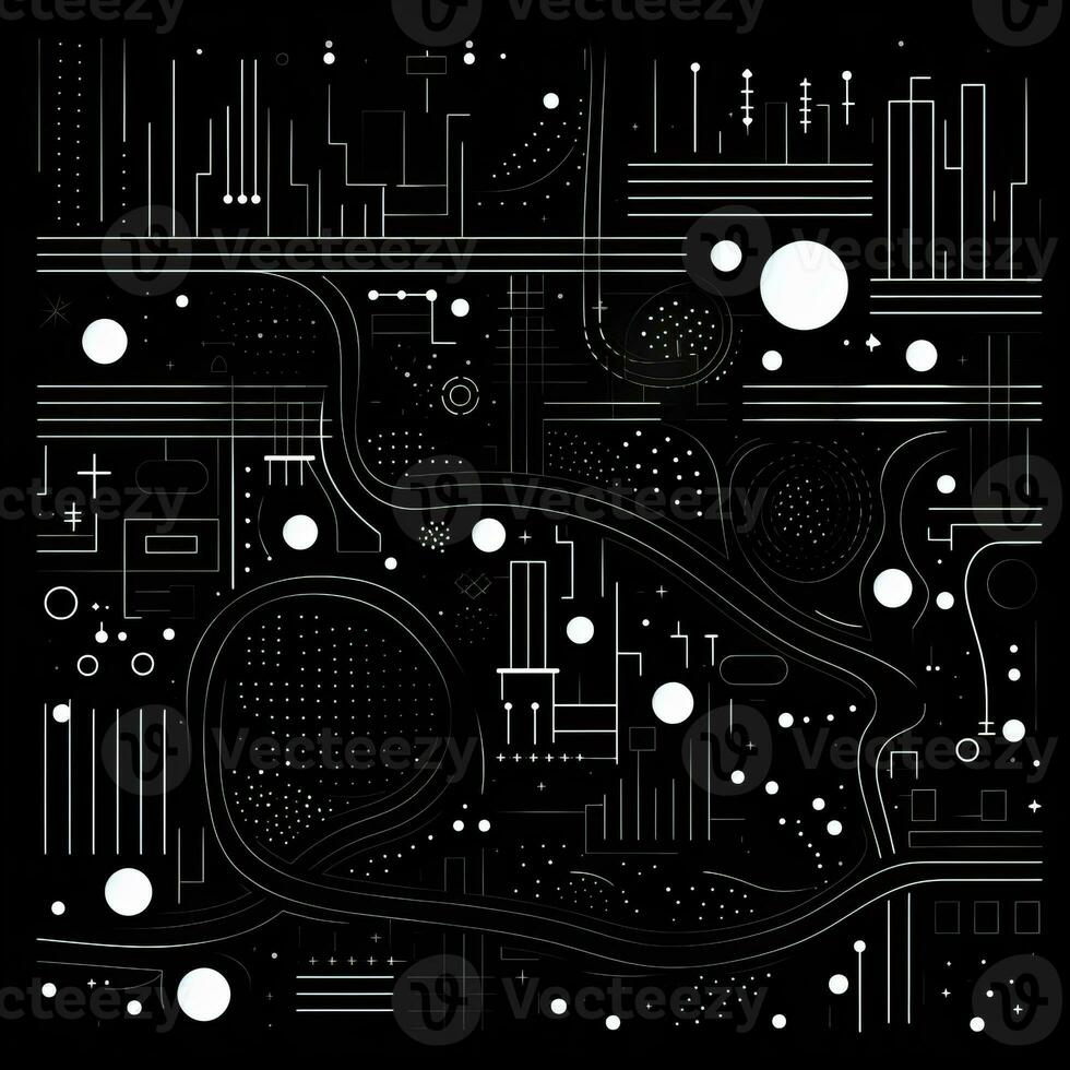 AI generated Abstract background with geometric shapes, lines, circles, dots. Hand drawn style. photo