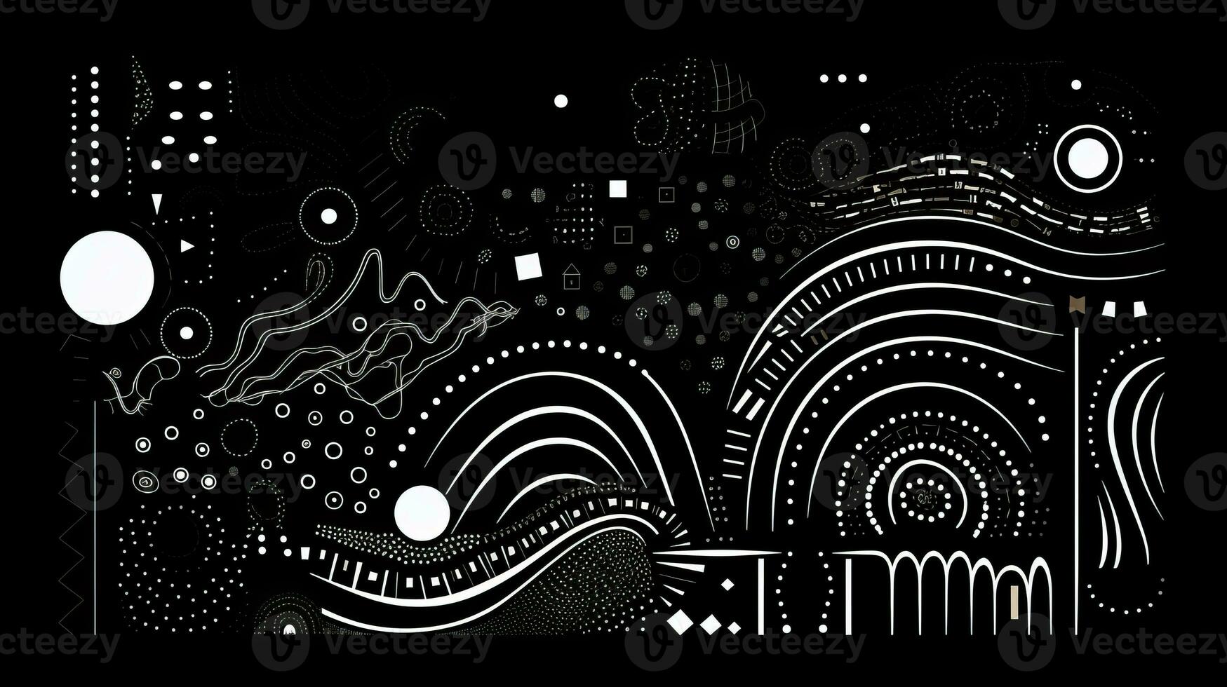 AI generated Abstract background with geometric shapes, lines, circles, dots. Hand drawn style. photo